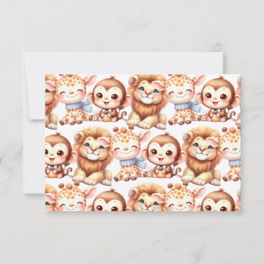1e Verjaardag Safari Leeuw Giraffe Aap Foto Bedankkaart (Achterkant)