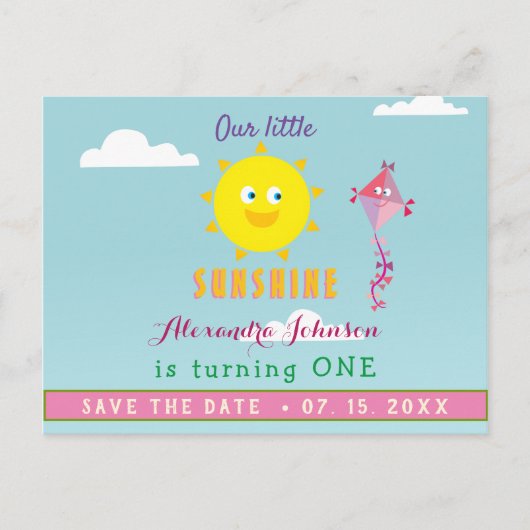 1e verjaardag Save The Date , Onze Kleine Zonnesch Aankondigingskaart (Voorkant)