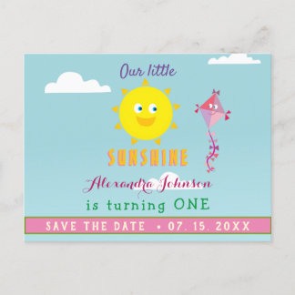 1e verjaardag Save The Date, Onze Kleine Zonneschi Aankondigingskaart