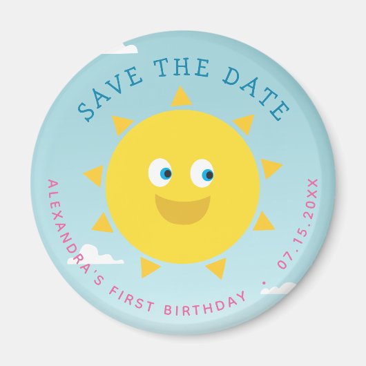 1e verjaardag Save The Date Pompoen Roze en Goud Magneet (Voorkant)