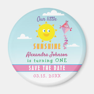 1e verjaardag Save The Date Schattige zon en roze Magneet