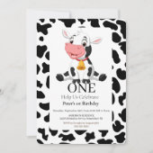 1e Verjaardag Schattig Zwart Wit Baby Koe Kaart (Voorkant)