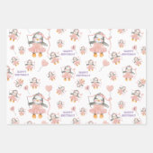1e Verjaardag Schattige Ballerina Penguin Roze Inpakpapier Vel (Voorkant)