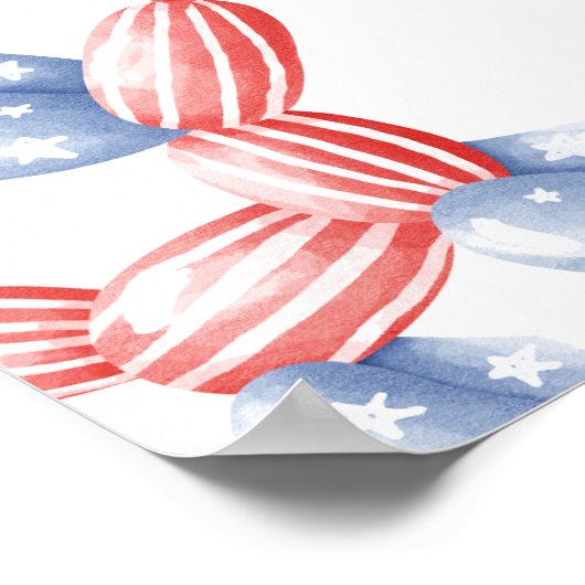 1e Verjaardag Schattige Ballon 4th Juli Feest Welk Poster (Hoek)