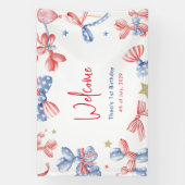 1e Verjaardag Schattige Ballon 4th Juli Feest Welk Spandoek (Verticaal)