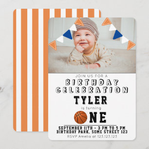 1e verjaardag Schattige basketbalballen Kinderen F Kaart