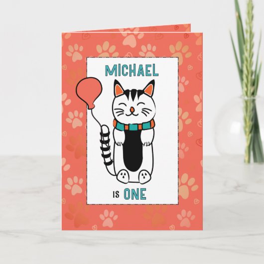 1e Verjaardag Schattige Kat Cartoon Grappig Gezegd Kaart (Voorkant)