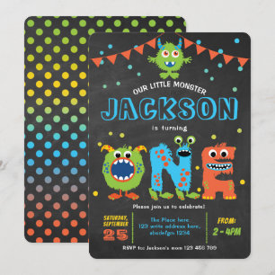 1e verjaardag schattige kleine monsterfeestjes kaart
