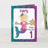 1e verjaardag Schattige lieve zeemeermin Cartoon  Kaart (Voorkant)