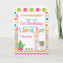 1e Verjaardag Schattige Llama Fun Kleindochter Kaart