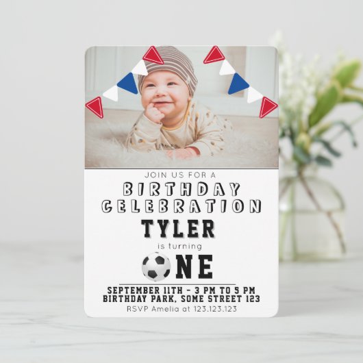 1e Verjaardag Schattige Voetbal Football Kinder Fo Kaart (Staand voorkant)