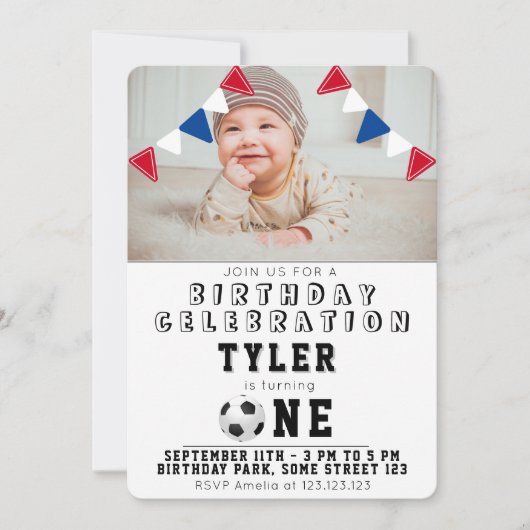 1e Verjaardag Schattige Voetbal Football Kinder Fo Kaart (Voorkant)