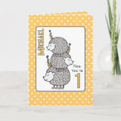 1e Verjaardag Schattigee Cartoon voor Kids Funny H Kaart (Voorkant)