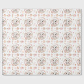 1e Verjaardag Schattigee Olifant Roze Bloemenmeisj Cadeaupapier (Vlak)