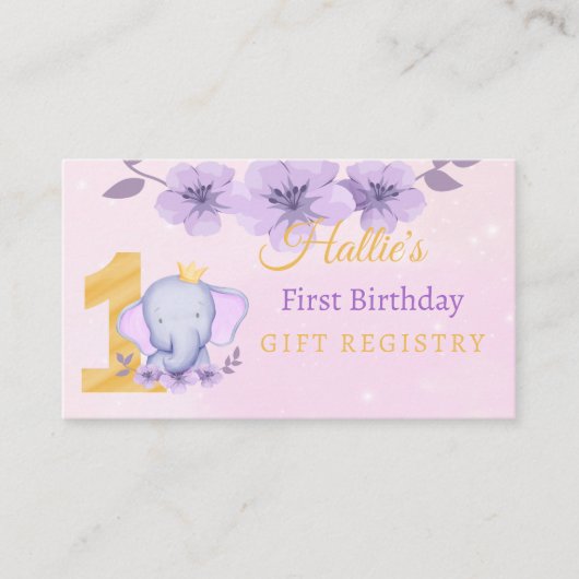 1e Verjaardag Schattigee Olifanten Roze Gift Regis Informatiekaartje (Voorkant)