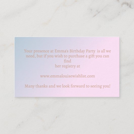 1e Verjaardag Schattigee Teddy Bear Gift Registry Informatiekaartje (Achterkant)