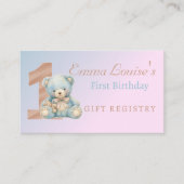 1e Verjaardag Schattigee Teddy Bear Gift Registry Informatiekaartje (Voorkant)