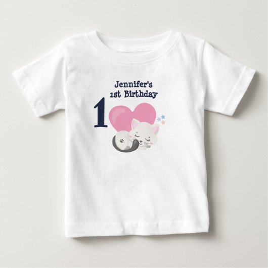 1e Verjaardag Schattigee Witte Kitty Kat Slapen (Voorkant)