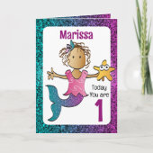 1e Verjaardag Schattigee Zoet Etnische Zeemeermin Kaart (Voorkant)