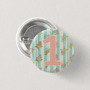 1e verjaardag Shabby Chic Rozen Cottage bloemen ba Ronde Button 3,2 Cm