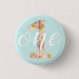 1e verjaardag Shabby Chic Rozen Cottage bloemige b Ronde Button 3,2 Cm