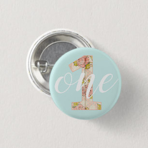 1e verjaardag Shabby Chic Rozen Cottage Floral Bab Ronde Button 3,2 Cm