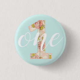 1e verjaardag Shabby Chic Rozen Cottage Floral Bab Ronde Button 3,2 Cm