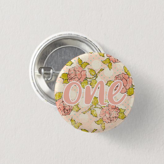 1e verjaardag Shabby Chic Rozen Cottage Floral Bab Ronde Button 3,2 Cm (Voorkant /achterkant)