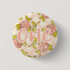 1e verjaardag Shabby Chic Rozen Cottage Floral Bab Ronde Button 3,2 Cm