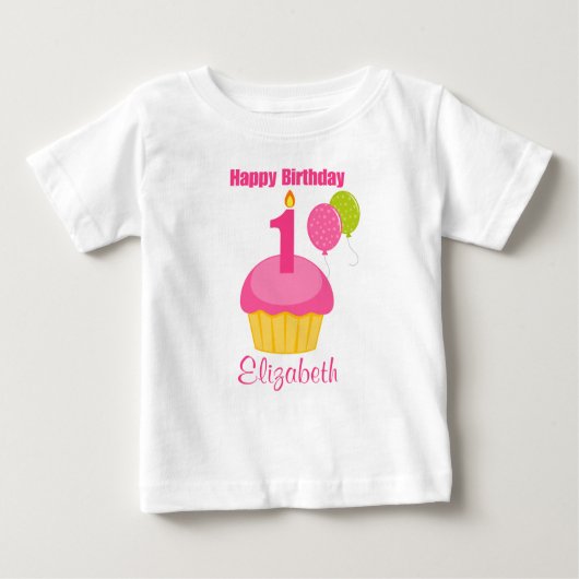 1e verjaardag Shirt roze cupcake (Voorkant)