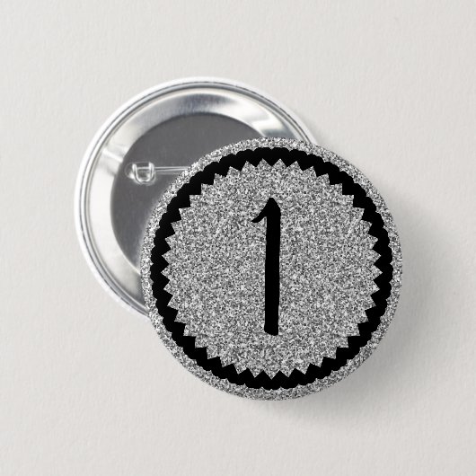 1e verjaardag Silver Glitter Classic Ronde Button 5,7 Cm (Voorkant /achterkant)