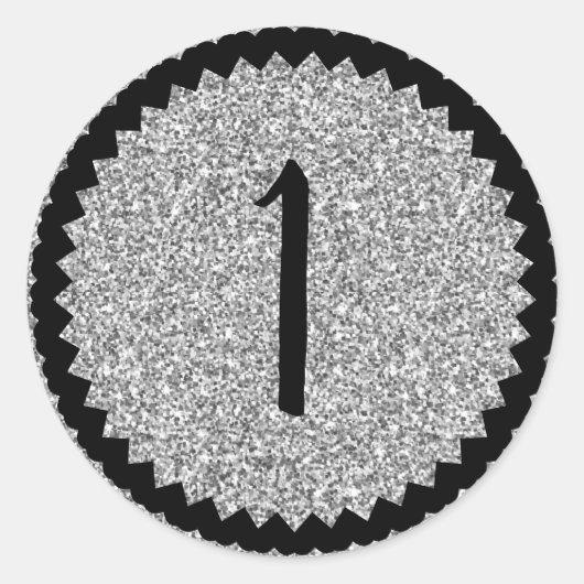 1e verjaardag Silver Glitter Classic Ronde Sticker (Voorkant)