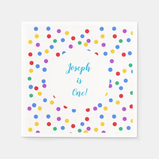 1e Verjaardag Sjabloon Kleurrijke Confetti Stippen Servet (Voorkant)