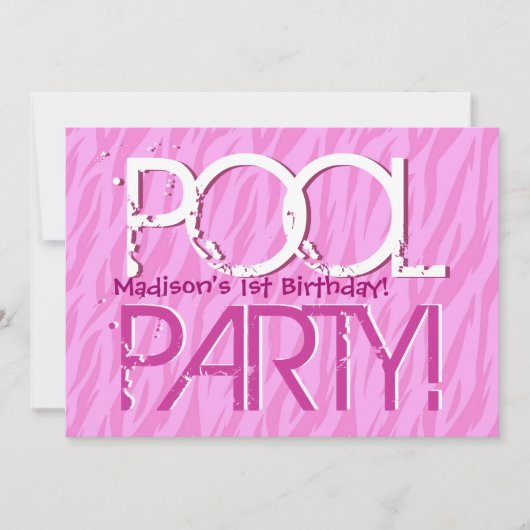 1e verjaardag Sjabloon roze golven Zebra Pool Part Kaart (Voorkant)