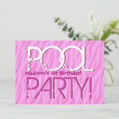 1e verjaardag Sjabloon roze golven Zebra Pool Part Kaart (Staand voorkant)