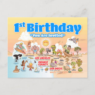 1e verjaardag SoCal Uitnodiging Briefkaart