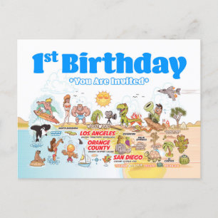 1e verjaardag SoCal Uitnodiging Briefkaart