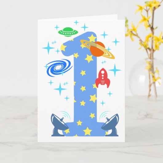 1e verjaardag Space Boy Verjaardag Kaart (Gele Bloem)