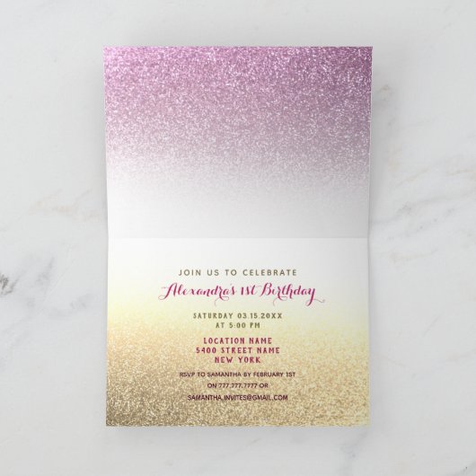 1e Verjaardag Sparkle Glitter Roze en Gouden Pompo (Binnen)