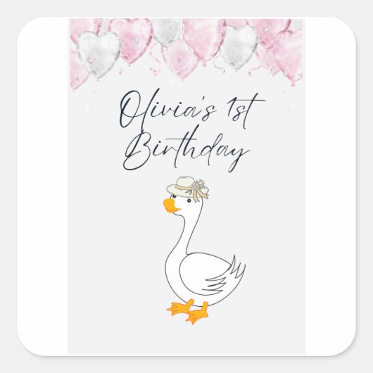 1e verjaardag sticker bundel | Cute eend & ballon (Voorkant)