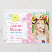 1e verjaardag Sunshine Party uitnodiging met foto (Voorkant)