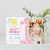 1e verjaardag Sunshine Party uitnodiging met foto (Staand voorkant)