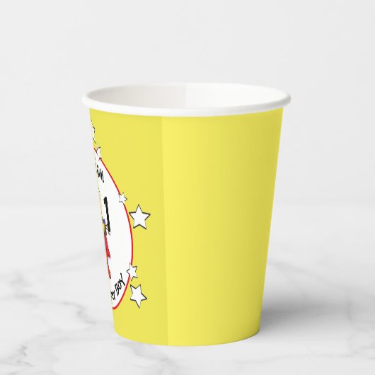 1e verjaardag Superheld Cartoon Geel Rood Blauw Papieren Bekers (Links)