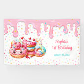 1e Verjaardag Sweet One Schattige Donut Pink Girl  Spandoek (Horizontaal)