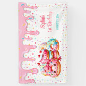 1e Verjaardag Sweet One Schattige Donut Pink Girl  Spandoek (Verticaal)