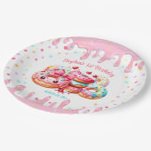 1e Verjaardag Sweet One Schattige Donut Roze Meisj Papieren Bordje (Gekanteld)
