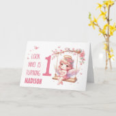 1e Verjaardag Sweet Pink Girl Angel Kaart (Gele Bloem)