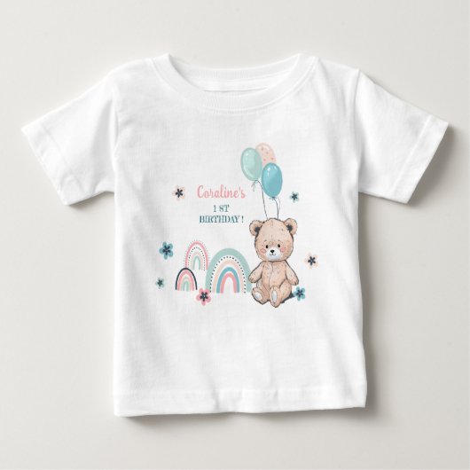 1e verjaardag T-shirts met een leuke teddybeer. (Voorkant)