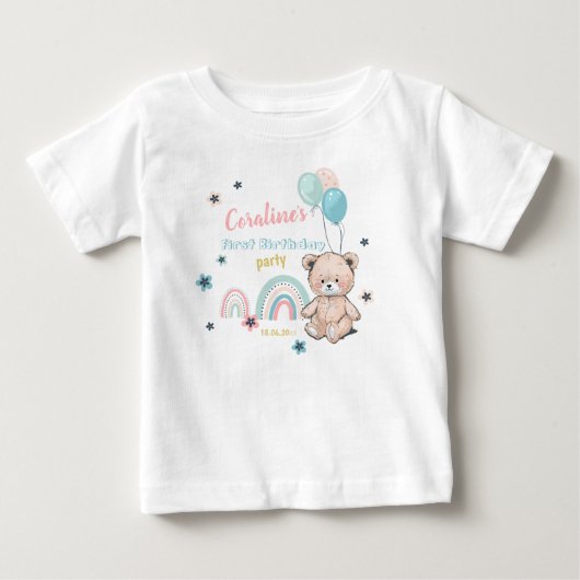 1e verjaardag T-shirts met een leuke teddybeer. (Voorkant)
