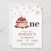 1e verjaardag taart uitnodiging, meisje 1e verjaar kaart (Voorkant)